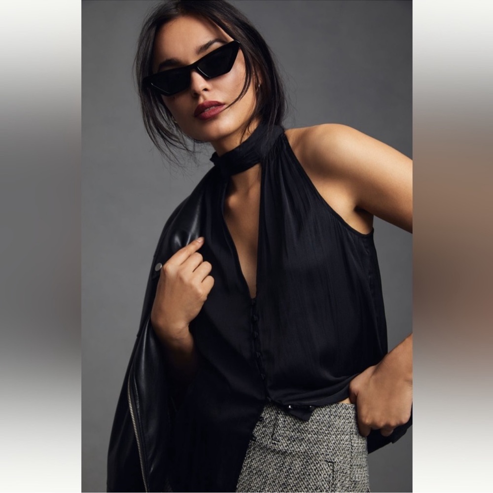 Anthropologie Cutout Halter Top – Black, Size M